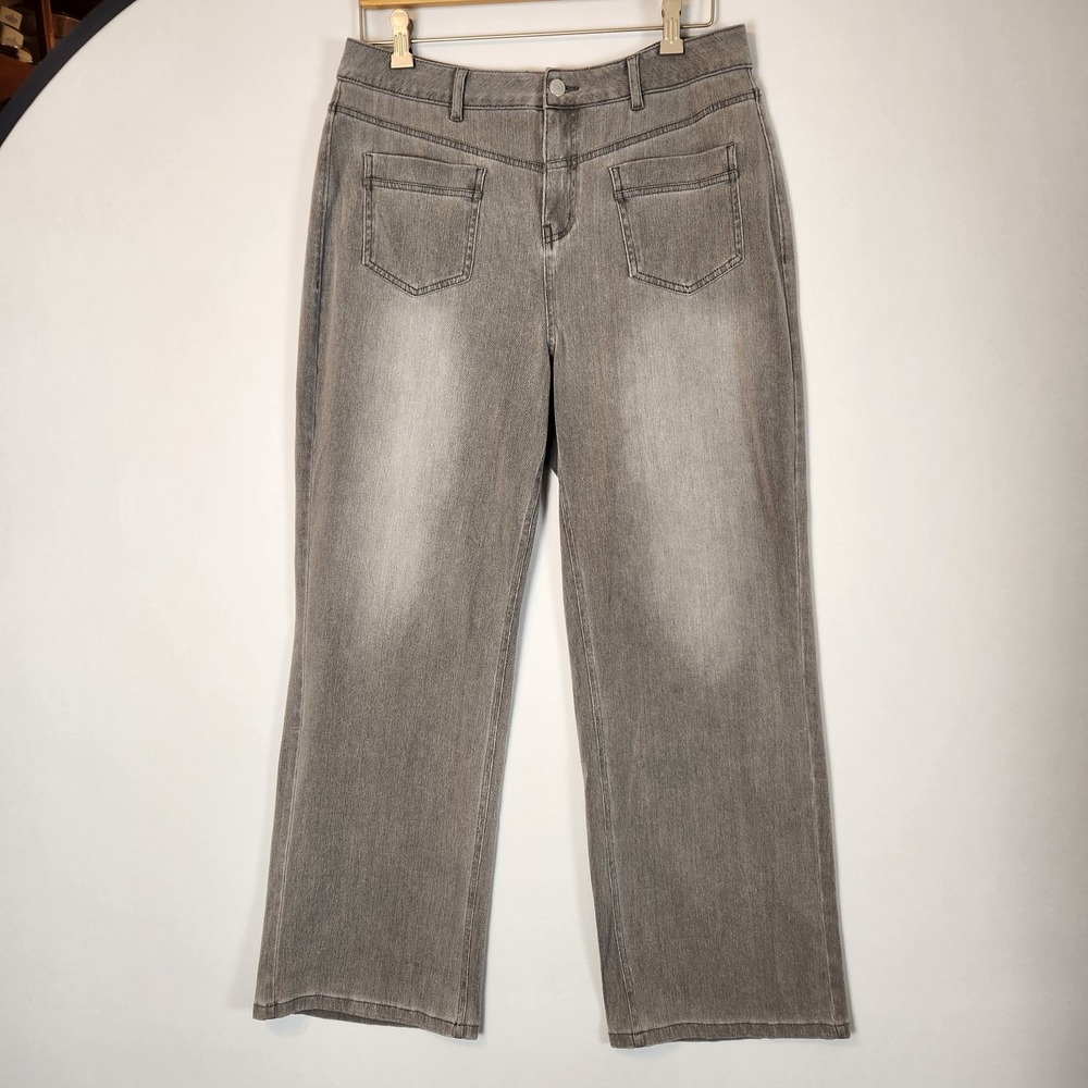Halara Flex Denim Wide Leg Grey Pants Womens Large NWT Athleisure Lightweight